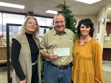 Robin Kurtz, TSB and Jim Davis, Sevier County Food Ministries & Robin Reagan, TSB.  2023 Donation.  